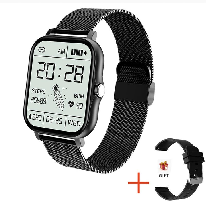 Schwarze unisex Sportuhr mit komfortablem Armband, perfekt für Fitness und Alltag als Aktivitätstracker.