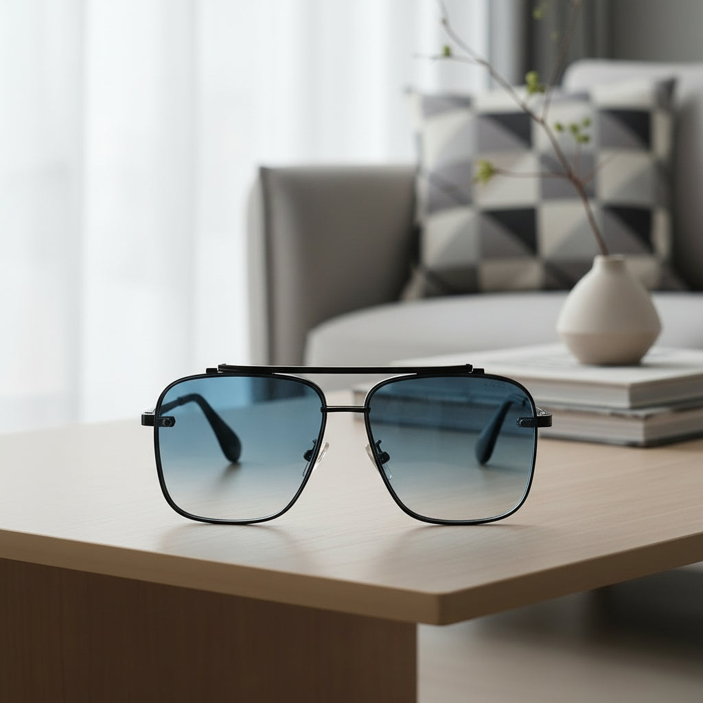 Unisex Sonnenbrille mit Farbverlaufsgläsern und elegantem Metallrahmen für Stil & Schutz.