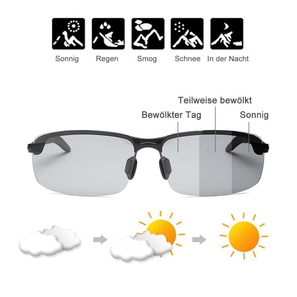 Photochromatische Unisex-Sonnenbrille mit Polarisierung. Bietet UV-Schutz, perfekte Sicht beim Fahren & Radfahren.