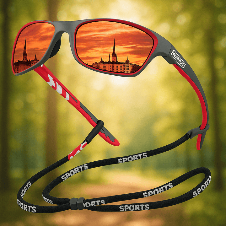 Unisex Sportsonnenbrille polarisiert mit UV400 Schutz für Outdoor-Aktivitäten; leicht & blendfrei.