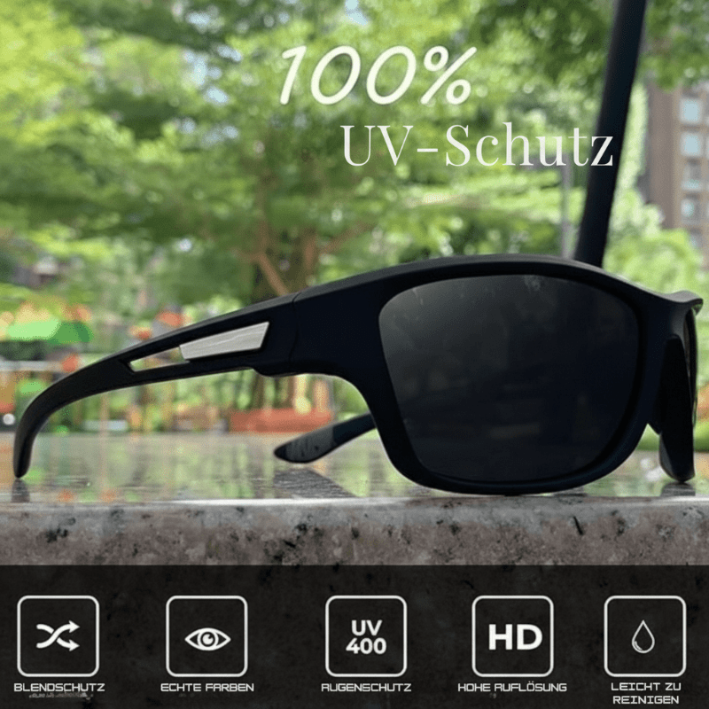 Blendfreie Sportsonnenbrille mit UV400 Schutz, polarisiert für klare Sicht; leicht & komfortabel beim Sport.