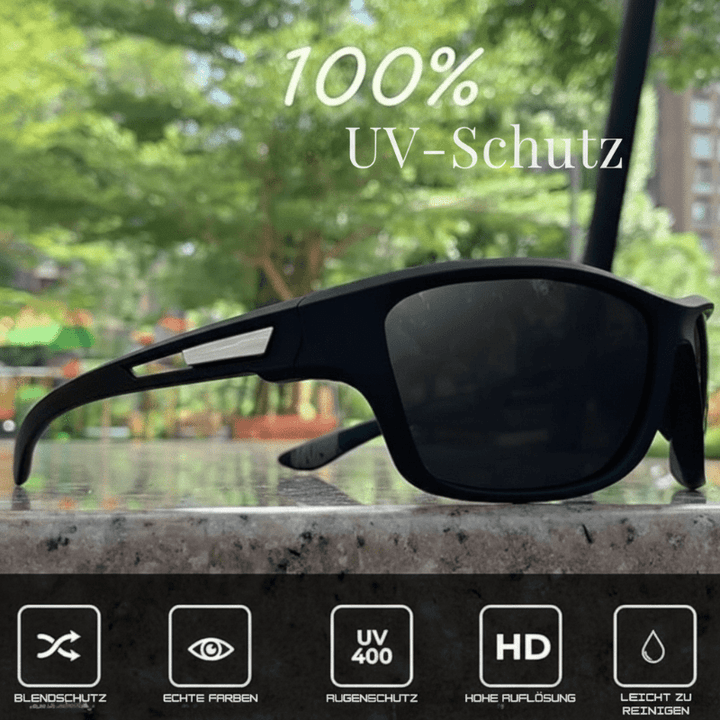 Blendfreie Sportsonnenbrille mit UV400 Schutz, polarisiert für klare Sicht; leicht & komfortabel beim Sport.