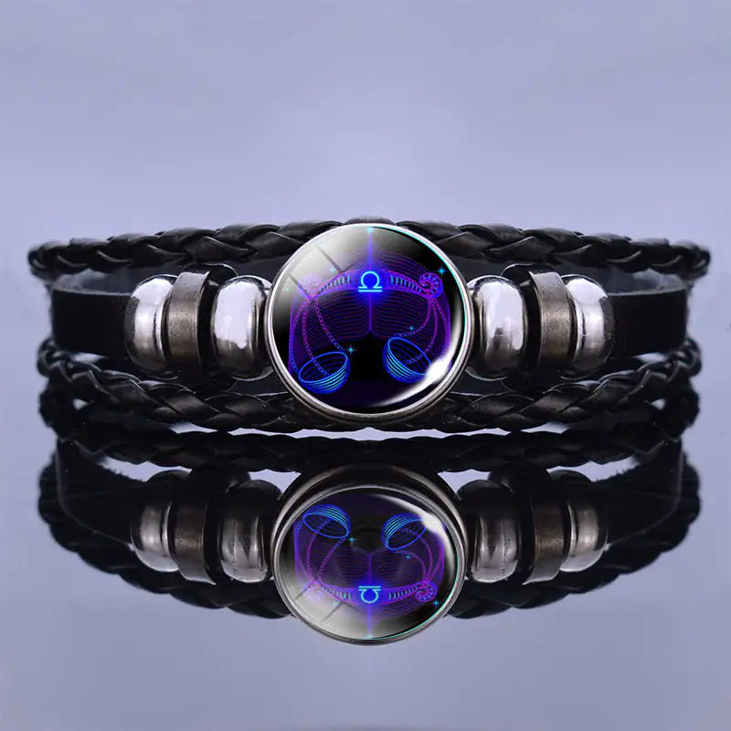 Unisex Sternzeichen Schutzarmband aus Lapislazuli, Sodalith & Leder als Energie-Glücksbringer.
