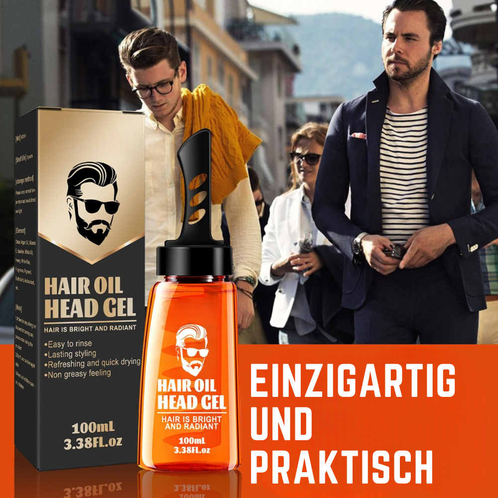 Leichtes Unisex Styling Gel mit integriertem Kamm. Verleiht Glanz, Halt & Pflege ohne zu beschweren.