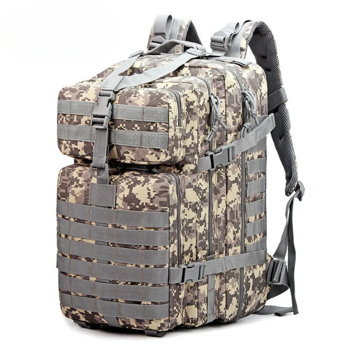 Schwarzer, wasserdichter Taktik-Rucksack mit vielen Fächern vorne; perfekt für Outdoor & Camping.