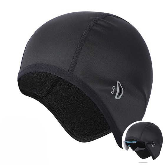 Frontansicht der Thermo Sportmütze in Schwarz, winddicht & warm, perfekt für Outdoor-Fahrten im Winter.