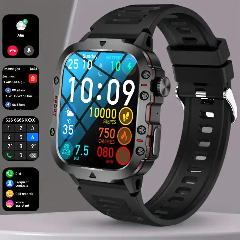Robuste, wasserdichte TrailMate Smartwatch am Handgelenk in Outdoor-Umgebung. Perfekt für Abenteuer & Sport.
