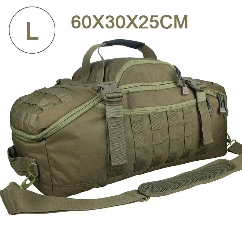 Robuster TrailTrek Rucksack & Duffle Bag, Schwarz. Ideal für Wandern, Camping & taktische Einsätze.