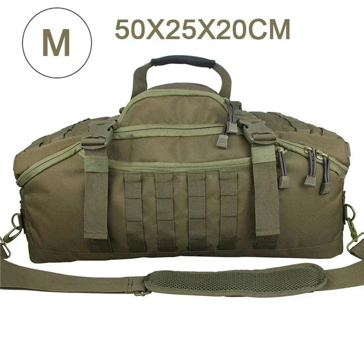 Schwarz TrailTrek Reisetasche mit Rucksackgurten. Unisex Sporttasche für Fitness & kurze Reisen.