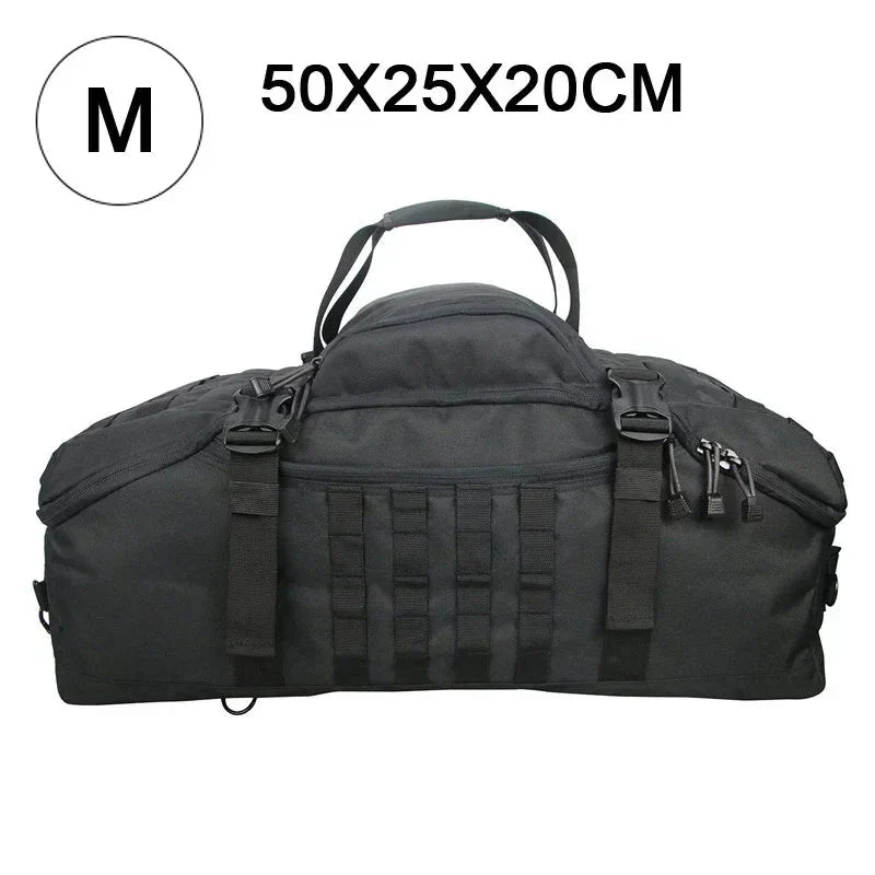 Taktische Unisex Reisetasche, Schwarz. Robuste TrailTrek Duffle für Camping, Wandern & Abenteuer.