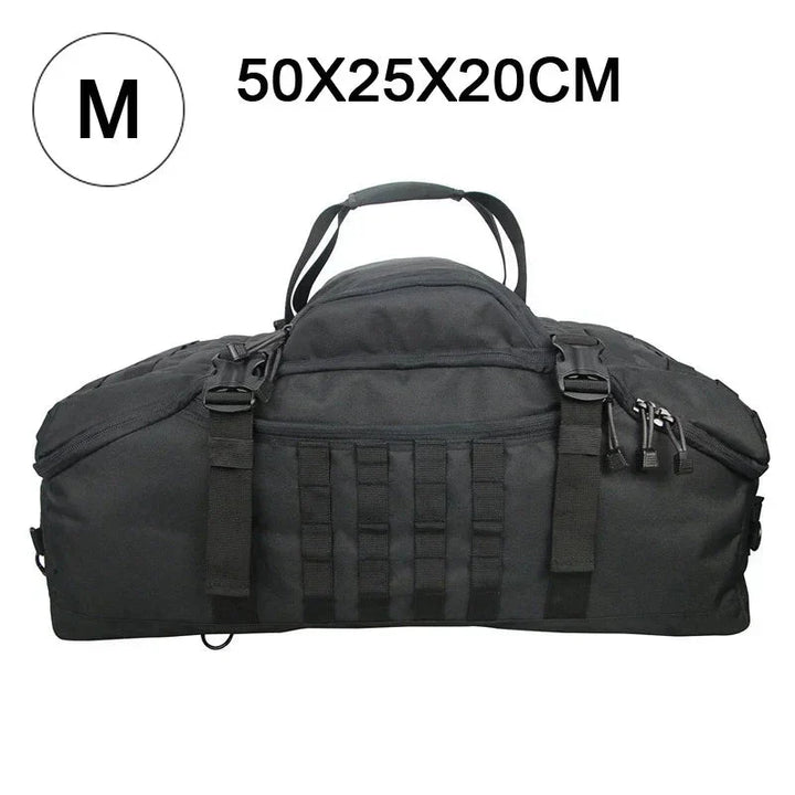Taktische Unisex Reisetasche, Schwarz. Robuste TrailTrek Duffle für Camping, Wandern & Abenteuer.