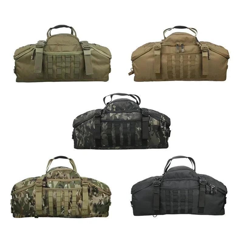 Robuste TrailTrek Duffle Bag, Armeegrün. Ideal als Rucksack oder Reisetasche für Camping & Wandern.