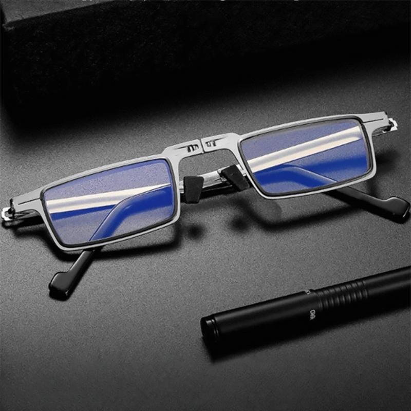 Unisex ultraleichte Falt-Lesebrille mit Blaulichtschutz, silbernem Titanrahmen für klaren Blick.