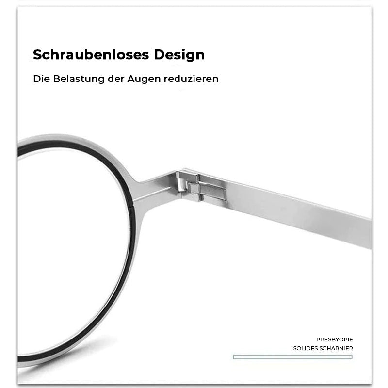 Zusammengefaltete, kompakte Lesebrille mit Blaulichtfilter. Ultraleichte Titanlegierung, ideal für Tasche.