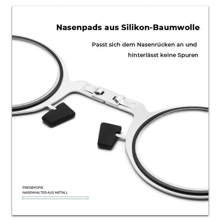 Detailansicht der Harzlinse einer faltbaren Blaulichtschutz-Lesebrille. Klarer Blick garantiert.