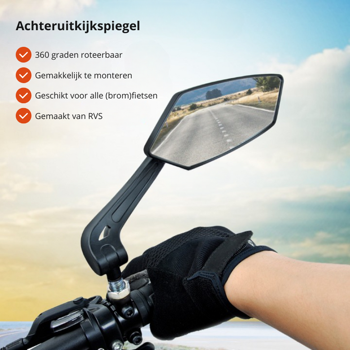 Universal-Fahrradrückspiegel mit 360-Grad-Drehung für optimale Sicht und Sicherheit am Lenker.