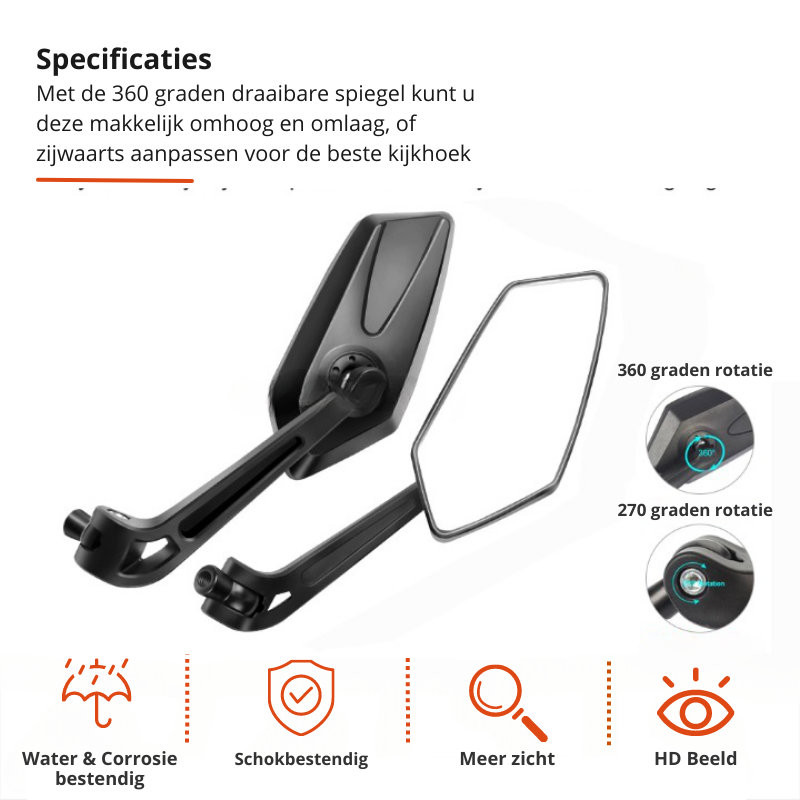 Robuster Universal-Rückspiegel für Fahrräder und Mopeds; verbessert die Rundumsicht und Sicherheit beim Fahren.