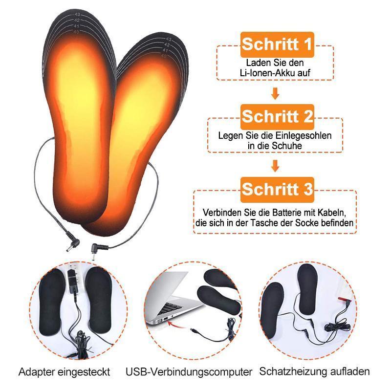 Wiederaufladbare beheizte Einlegesohlen, ideal für Herren & Damen. Perfektes Geschenk & Kälteschutz für kalte Füße.