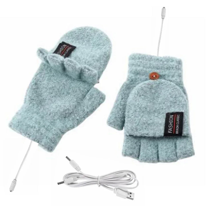 USB-Heizhandschuhe mit Kabelanschluss. Zeigt die innovative Technologie für beheizbare Winterhandschuhe.