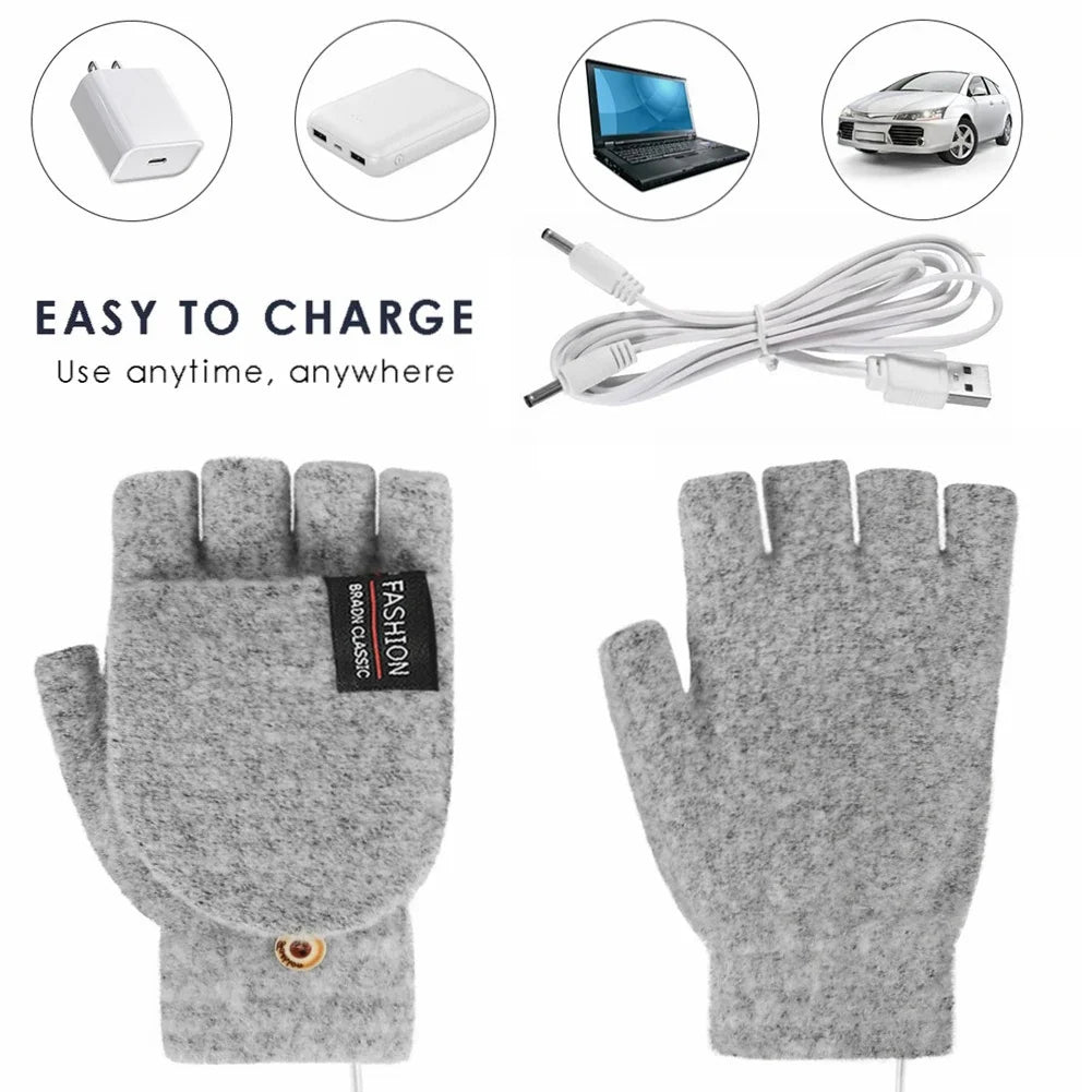 Nahaufnahme von schwarzen Unisex Heizhandschuhen. Zeigt hochwertige Verarbeitung und den USB-Ladeport.