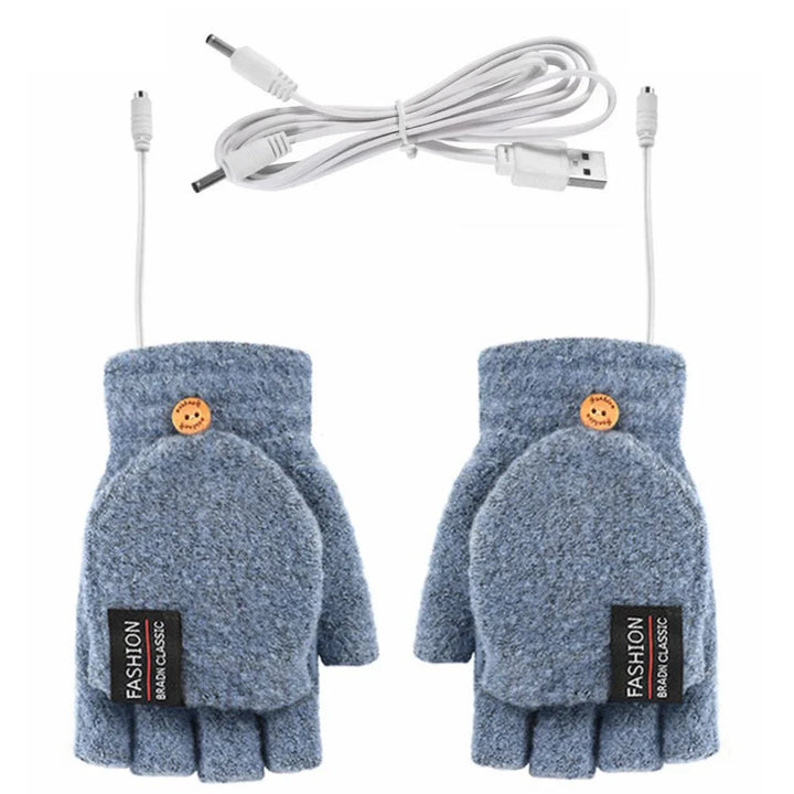 Graue USB-Heizhandschuhe. Vielseitiges Winteraccessoire für langanhaltende Wärme bei kalten Händen.