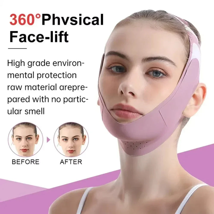 Atmungsaktive, elastische V-Lifting Maske für Damen und Herren. Fördert die Straffung der Kieferpartie und Hautpflege.