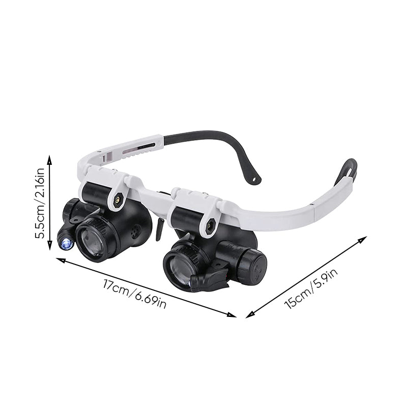 LED-Lupe als Brille, ideal für Schmuckherstellung, Gravur und feine Bastelarbeiten mit 23x Zoom.