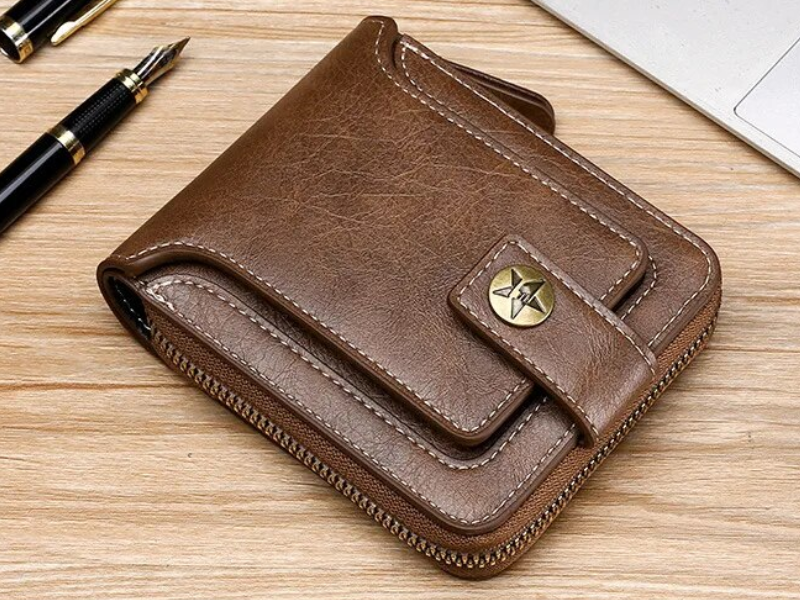 Unisex Vintage Geldbörse aus Leder mit Münzfach und Kartenhaltern, ideal für den Alltag.