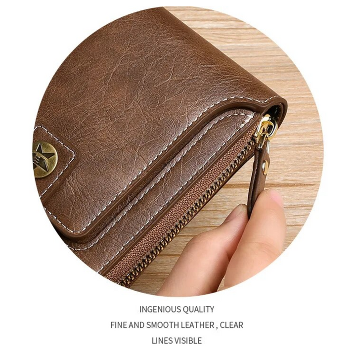 Praktischer Vintage Kartenhalter und Münzfach in einer kompakten Unisex Geldbörse für den Alltag.
