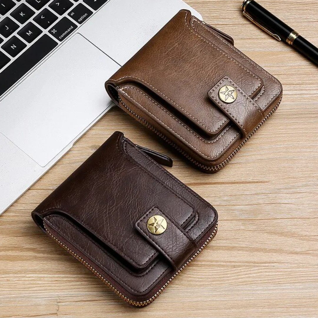 Kompaktes Vintage Portemonnaie Unisex, passt in jede Tasche, mit Fächern für Karten & Münzen.