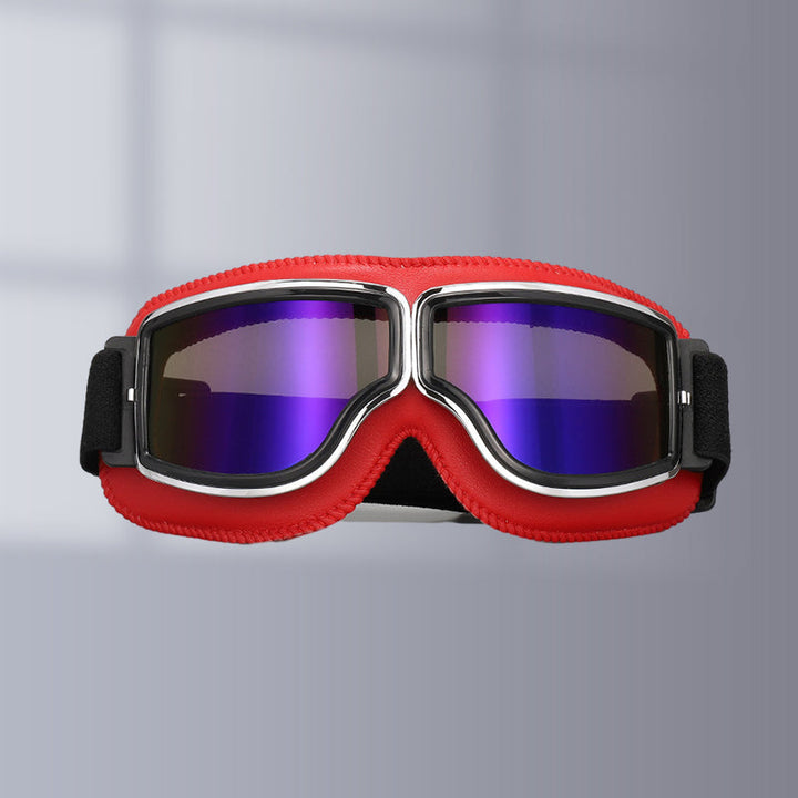 Hochwertige Vintage Motorradbrille: Polycarbonat-Gläser, effektiver UV-Schutz für Fahrer.