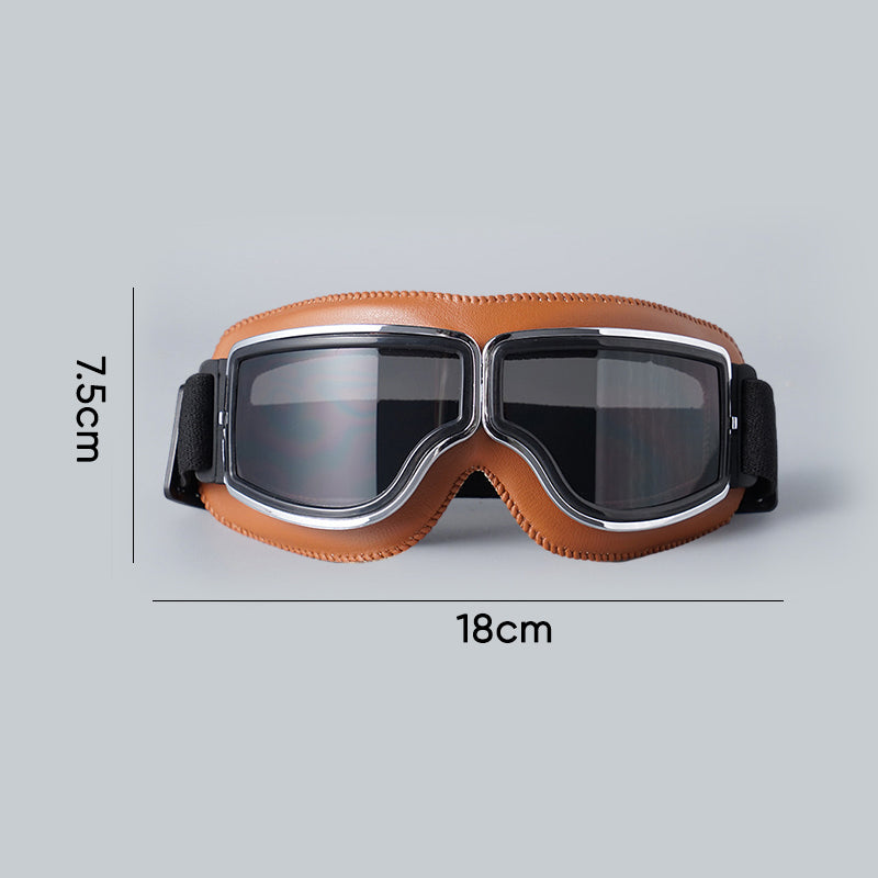 Retro Motorradbrille: Aus Leder & Polycarbonat für Damen & Herren, kratzfest mit UV-Schutz.