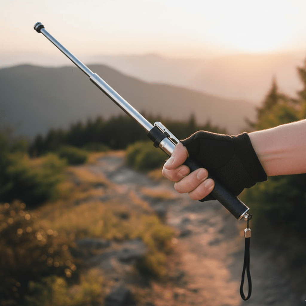 Unisex Wanderstock für sicheres Trekking, faltbar & leicht, mit ergonomischem Griff für Stabilität.