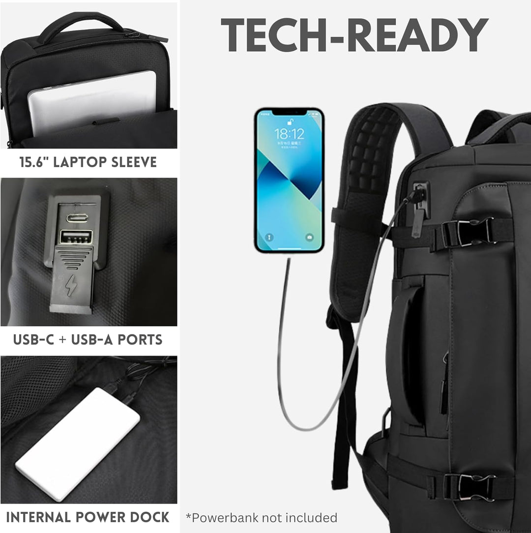Organisierter 15 Zoll Business-Laptop-Rucksack, wasserdicht, mit Seitenöffnung & USB-C, perfekt für den Alltag.