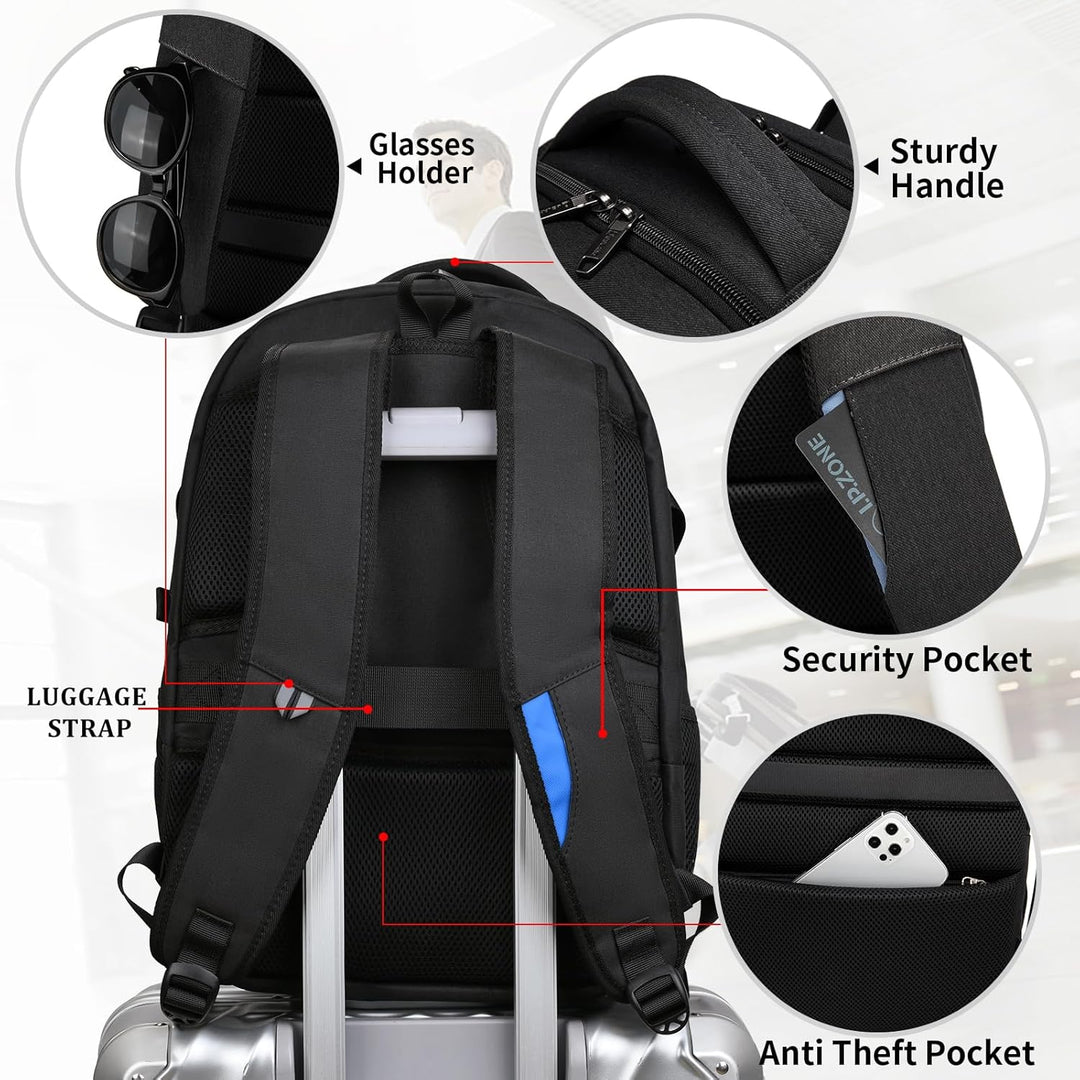 Unisex Laptop-Rucksack für Geschäftsreisen, wasserdicht & mit USB-Ladeanschluss.
