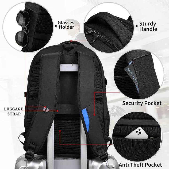 Unisex Laptop-Rucksack für Geschäftsreisen, wasserdicht & mit USB-Ladeanschluss.