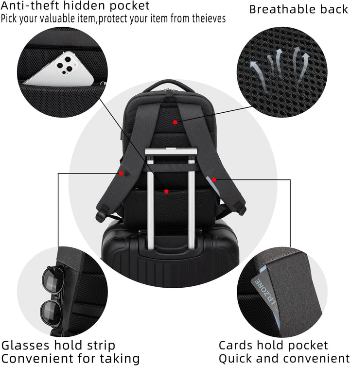 Flexibler Unisex Organizer-Rucksack, wasserdicht, mit USB für Ladefunktionen.