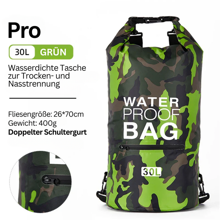 Nahaufnahme: Robustes, wasserdichtes Material des Unisex Rucksacks für extreme Outdoor-Bedingungen.