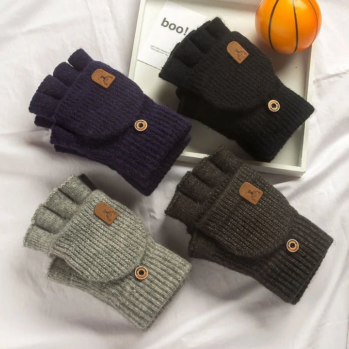 Moderne Winter-Halbfingerhandschuhe unisex. Touchscreen-kompatibel und super warm für stylische Wintermode.