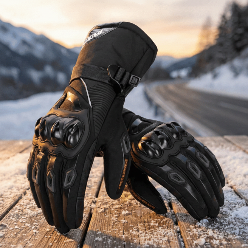 Unisex Winter-Motorradhandschuhe mit Kohlefaserschutz, wasserdicht, isoliert & winddicht für Kälteschutz beim Fahren.