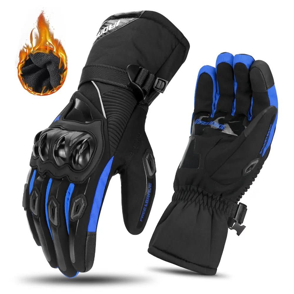Unisex Motorrad-Winterhandschuhe mit isoliertem Innenfutter, Kohlefaserschutz & verstellbaren Bündchen.