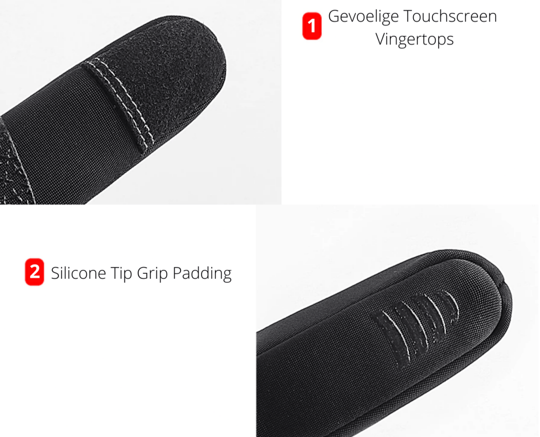 Detailansicht der Touchscreen-Fingerspitzen an warmen, wasserdichten Unisex Winterhandschuhen für Smartphones.