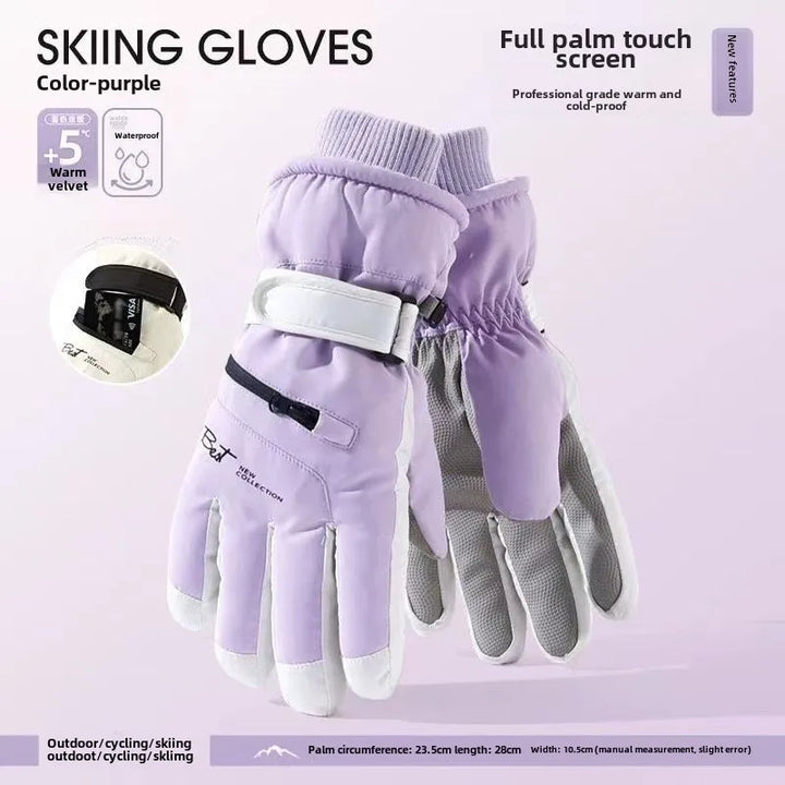 Nahaufnahme der wasserdichten und rutschfesten Oberfläche der Unisex Winterhandschuhe, Kälteschutz.