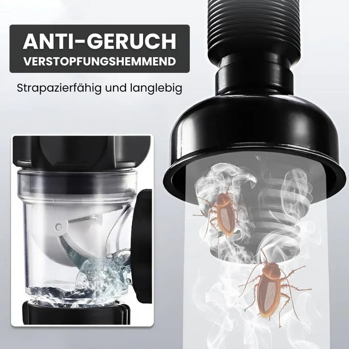 Edelstahl Abflussrohr mit Anti-Geruch-Funktion und Verstopfungsschutz, ideal für Küchenspülen-Installation.