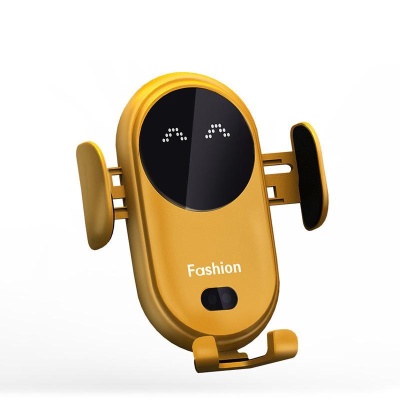 Eleganter Auto Telefonhalter, Schwarz, mit induktiver Ladefunktion für Smartphone-Modelle.
