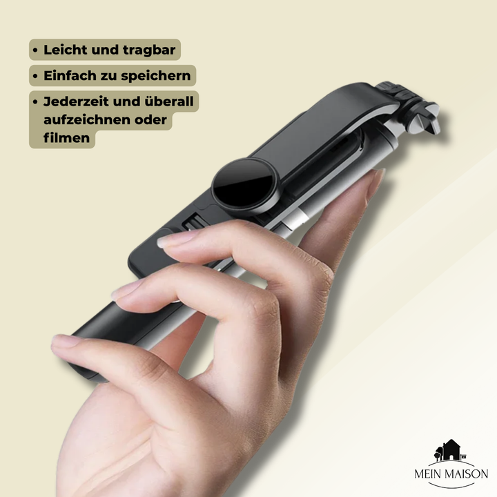 Tragbarer Selfie Stick für Reisen, mit stabilem Stativ, Bluetooth & heller LED-Beleuchtung.