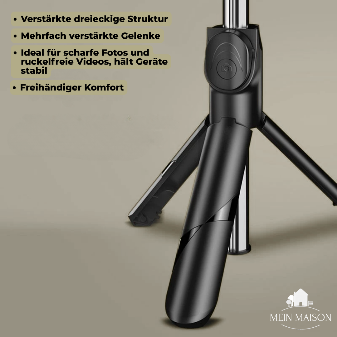 Professionelles Smartphone Zubehör: Selfie Stick mit Stativ, LED-Licht & Bluetooth-Fernbedienung.