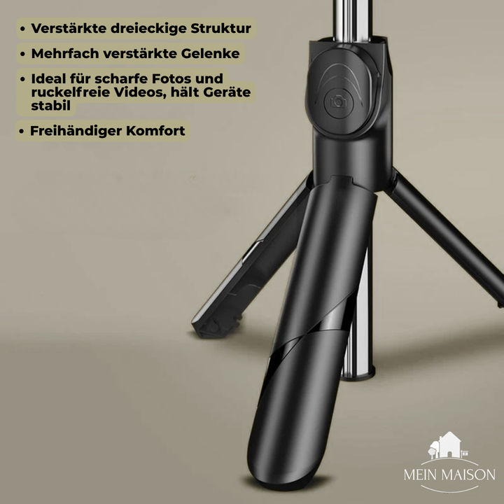 Professionelles Smartphone Zubehör: Selfie Stick mit Stativ, LED-Licht & Bluetooth-Fernbedienung.