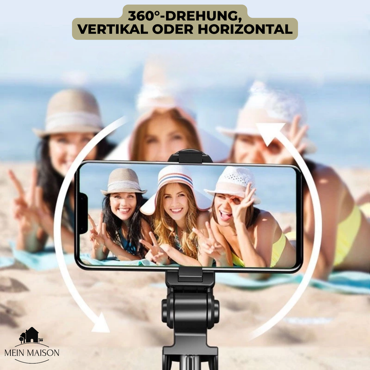Innovativer Bluetooth Selfie Stick mit ausziehbarem Stativ und starkem LED-Licht für Fotos.