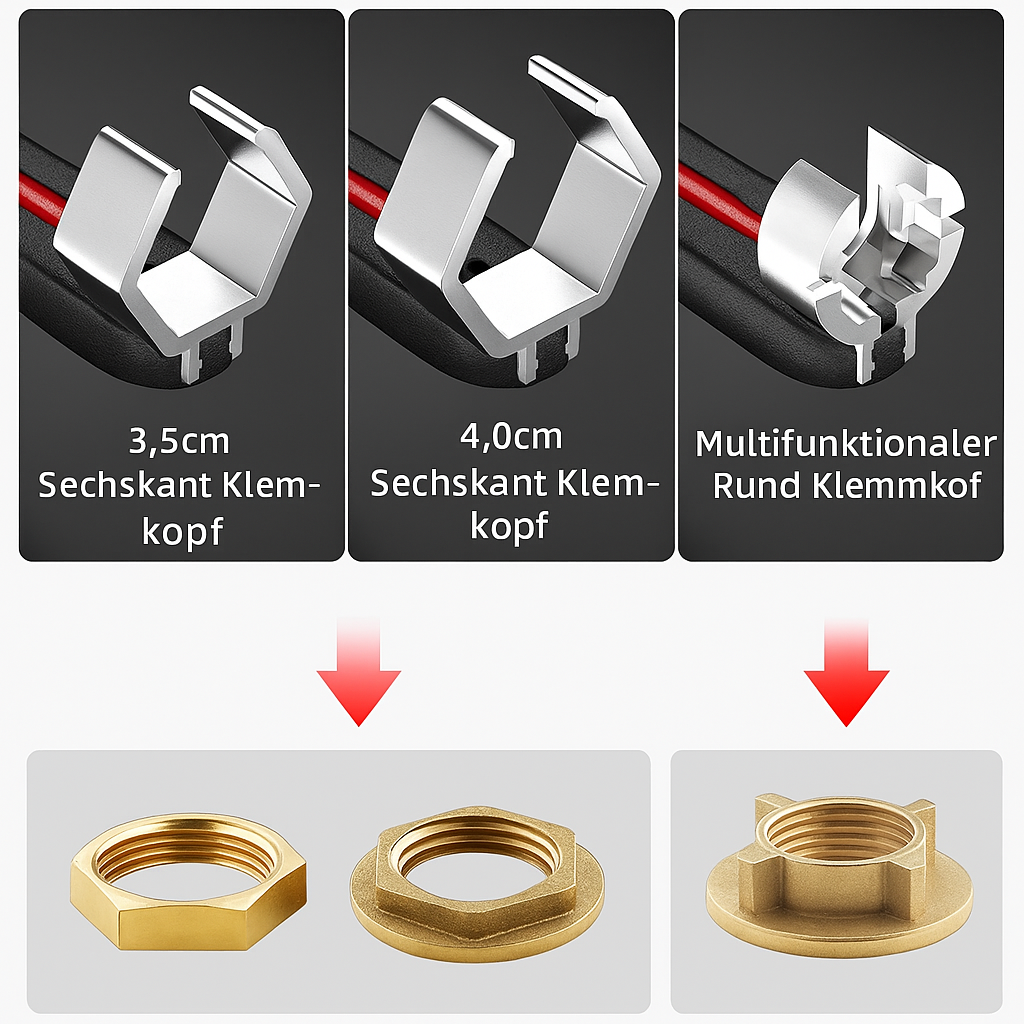 Praktischer GripMax Duo-Schlüssel, ein robustes Handwerkzeug für schnelle Küchen- & Badreparaturen.